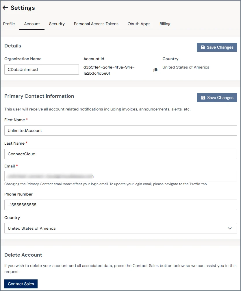 Settings account