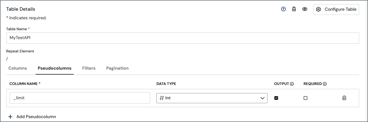 Add pseudocolumn name and type