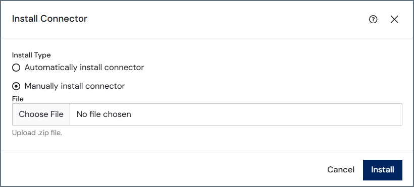 Install Connector dialog — manual installation