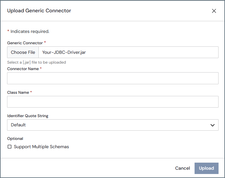 Upload Generic Connector dialog