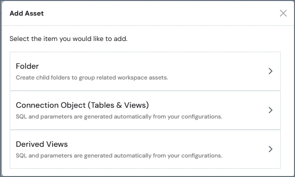 Workspace add asset