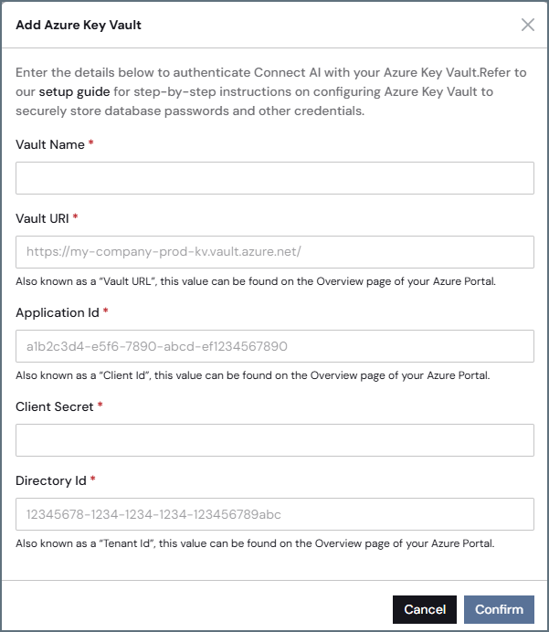 Add Azure key vault