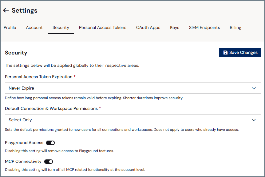 Settings security