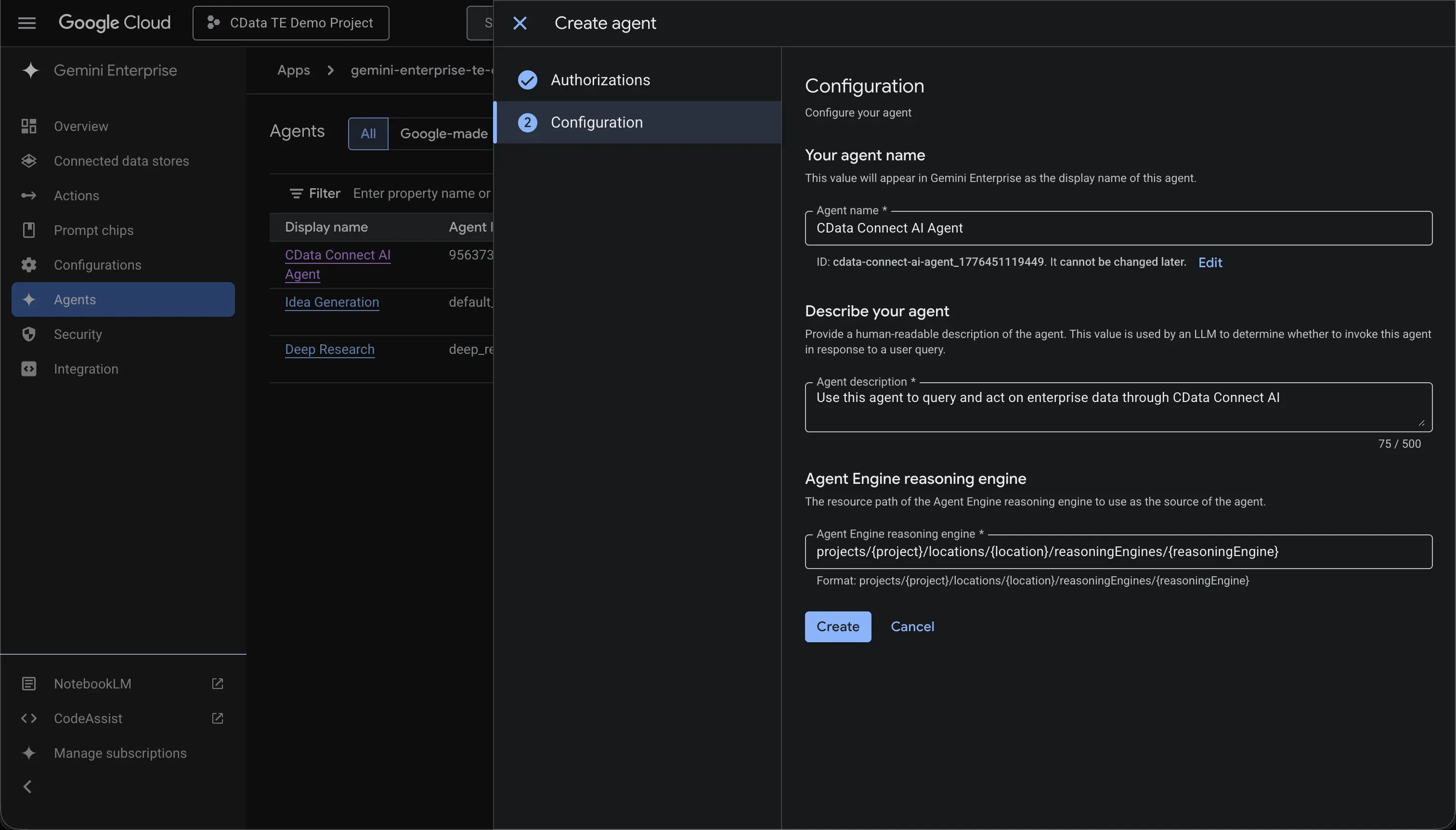 Configuring the agent in Gemini Enterprise