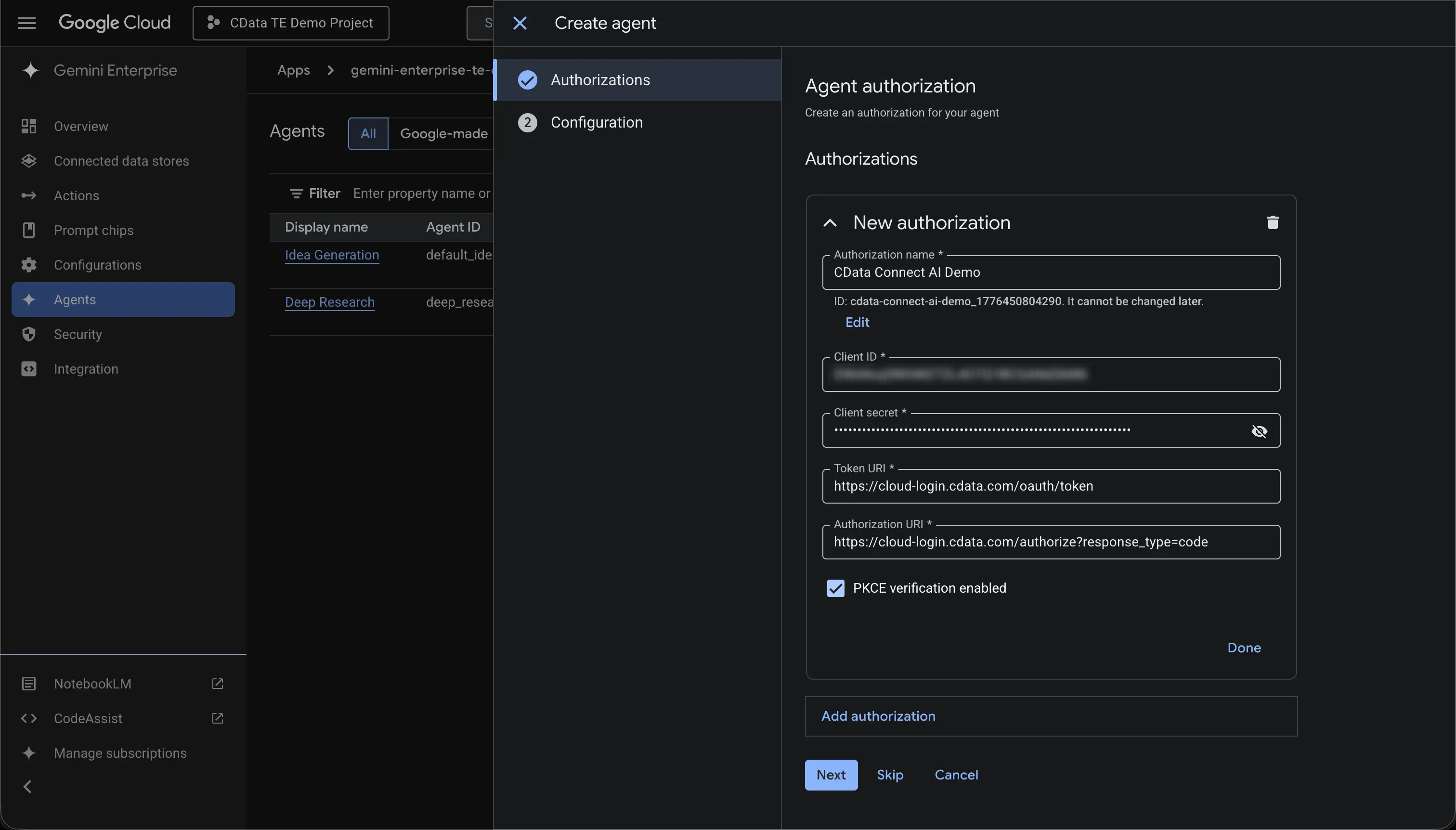 Configuring OAuth authorization in Gemini Enterprise