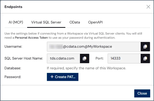 Workspace SQL Server settings