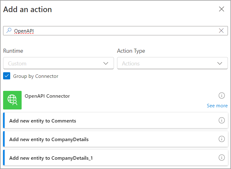 Power Automate client add action