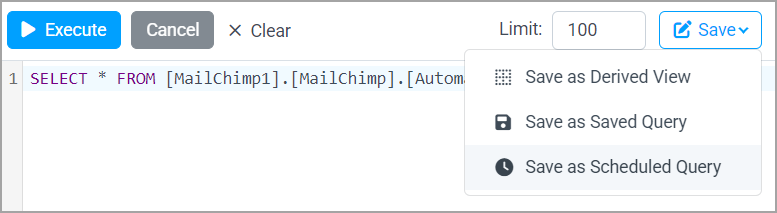 Scheduled queries save as