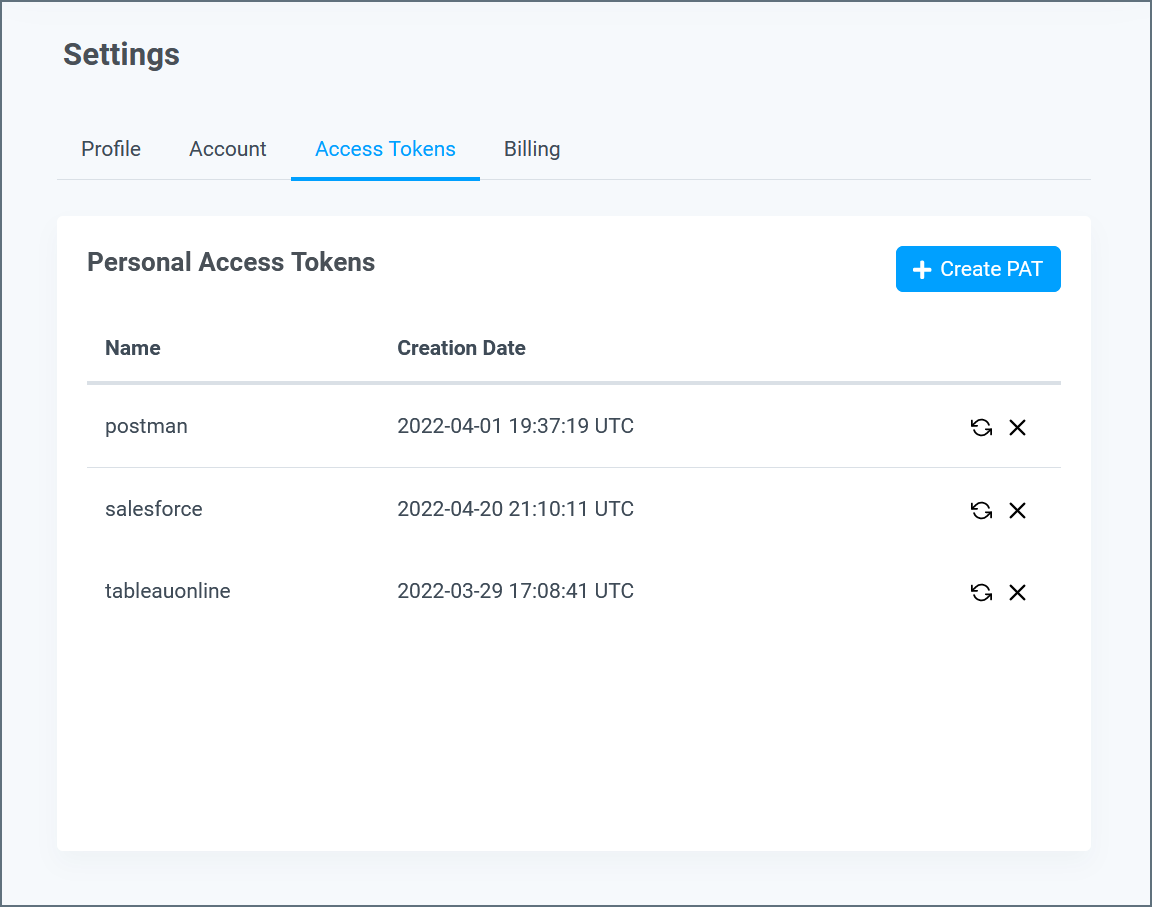 Settings access tokens