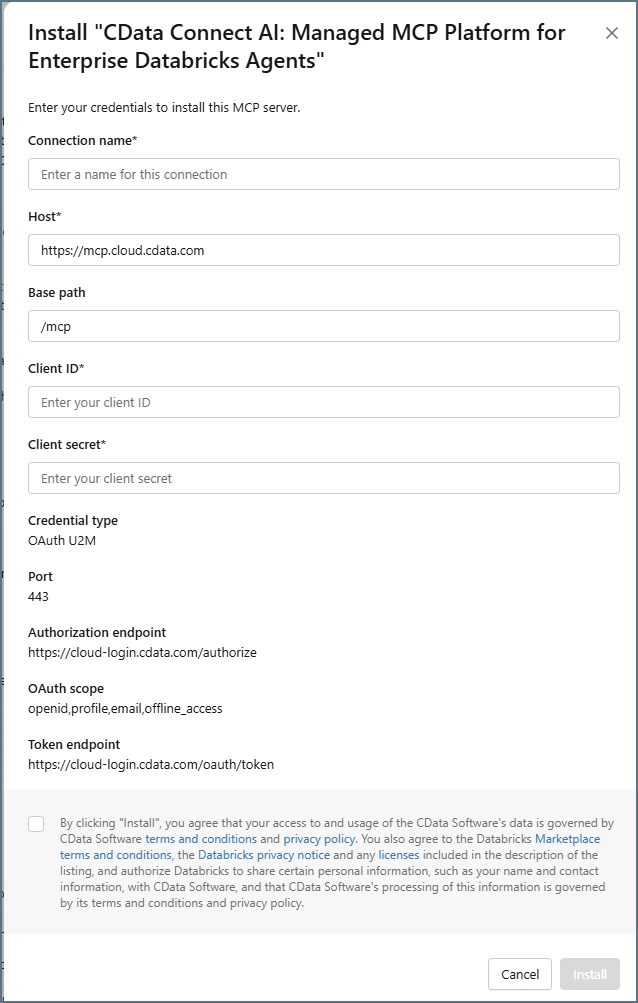 Install MCP platform dialog
