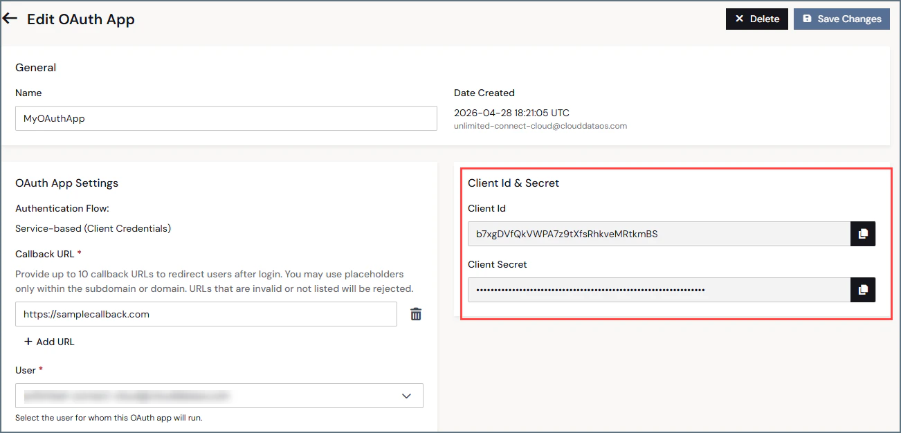 OAuth App Client Id and Client Secret