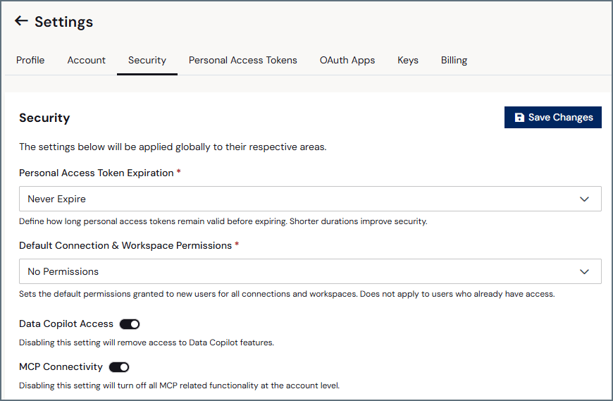Settings security
