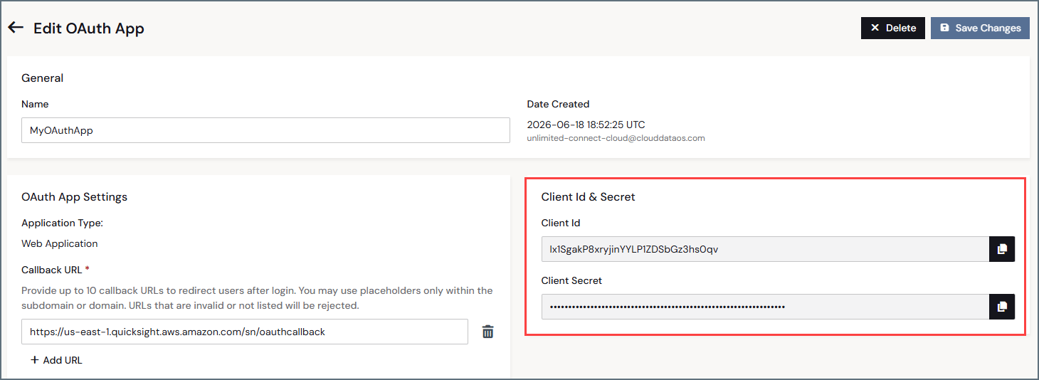 OAuth App Client Id and Secret