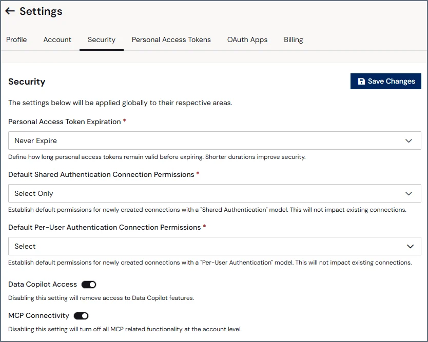 Settings security