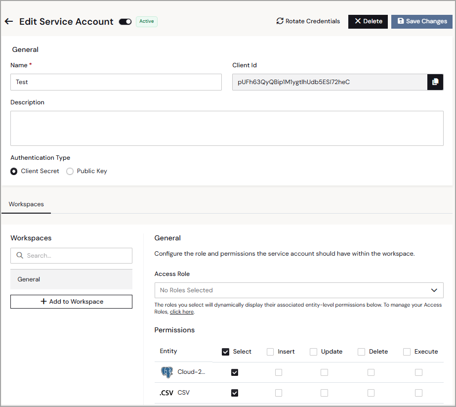 Edit a Service Account
