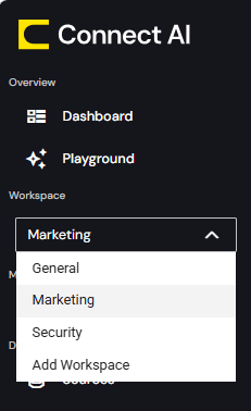 Workspace drop-down list