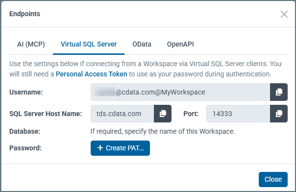 Workspace SQL Server settings