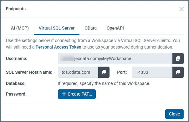 Workspace SQL Server settings