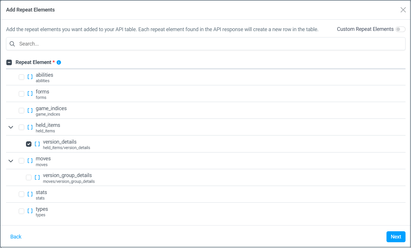 API add repeat elements
