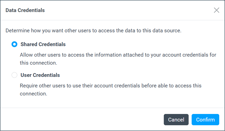 User credentials modal