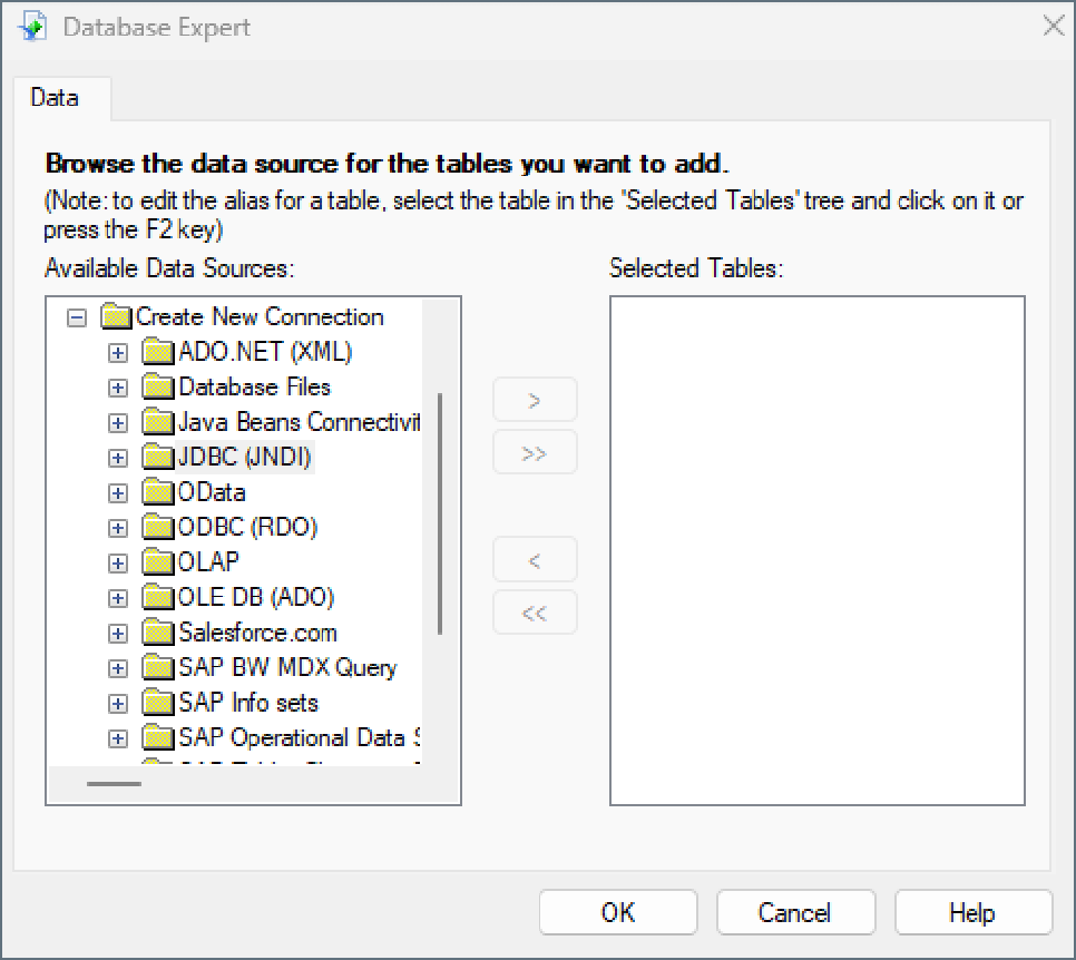 Crystal Reports add tables