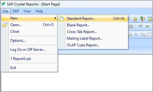 Crystal Reports new report