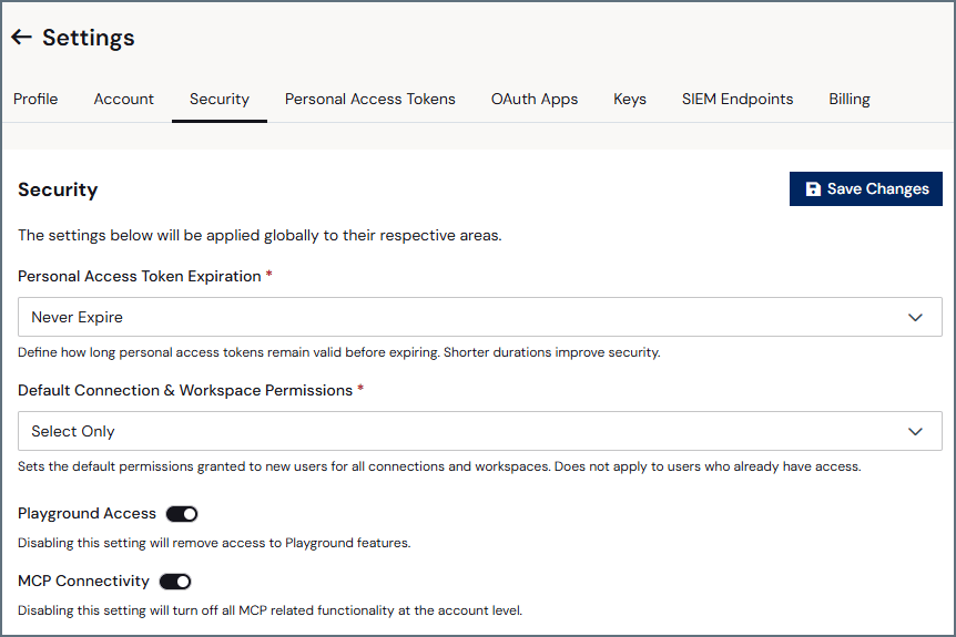 Settings security