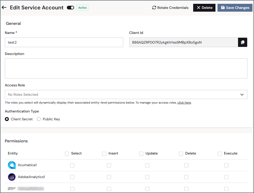 Edit a Service Account