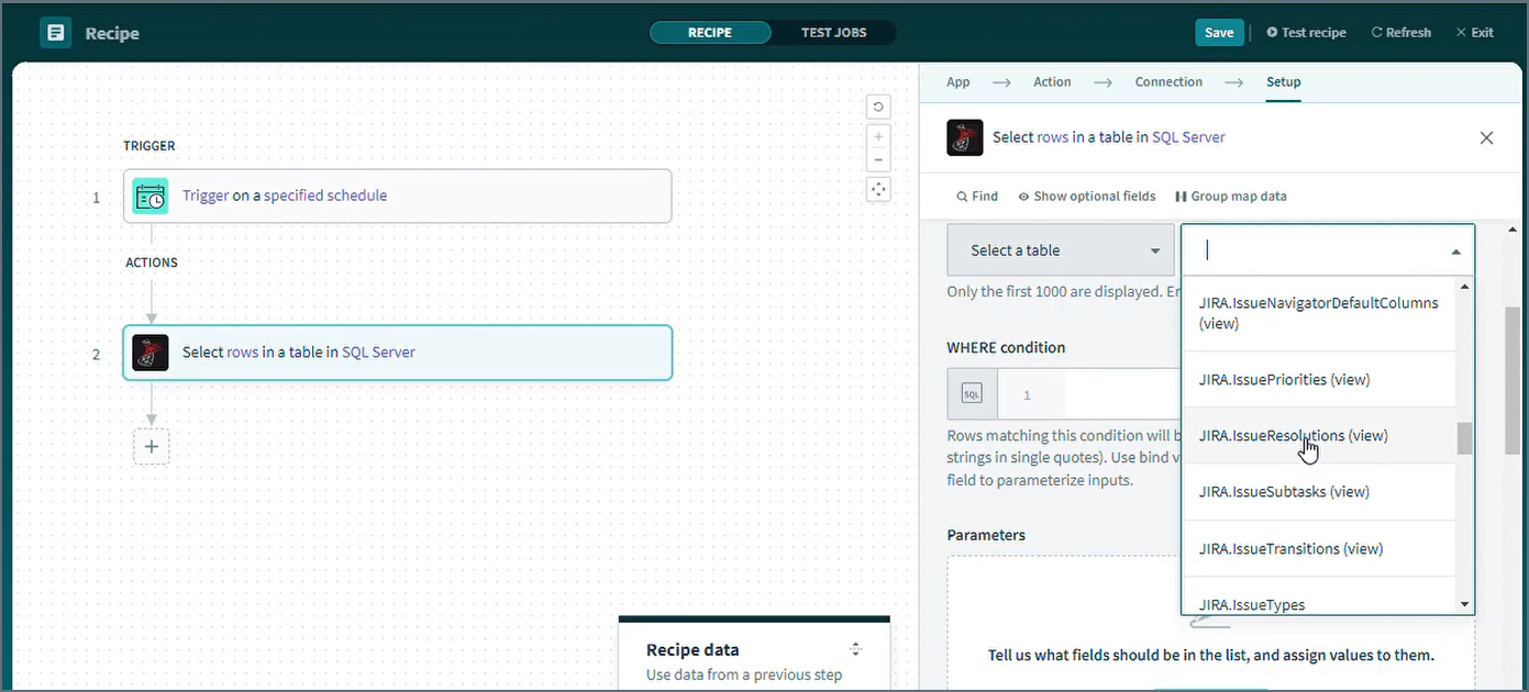 Workato client select table