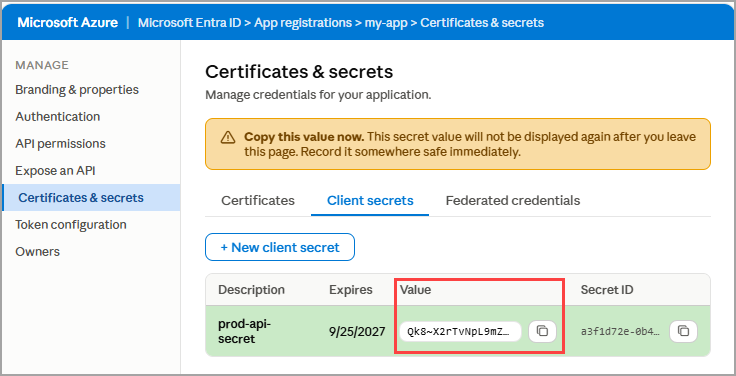 Certificates and secrets