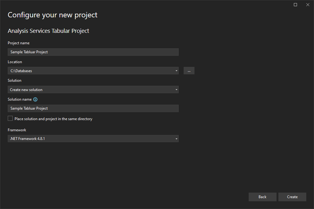 Azure Analysis configure new project