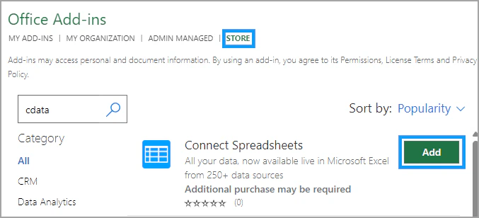 Excel Add-in Store