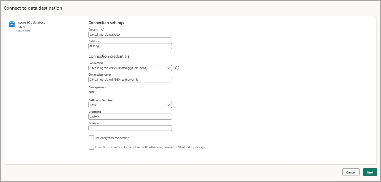 Fabric Client Data Destination
