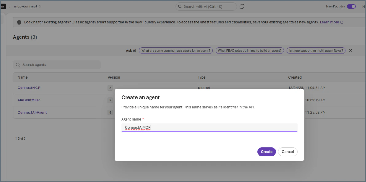 Create New Foundry Agent
