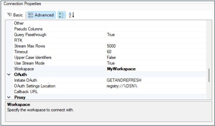 ODBC Specify Workspace