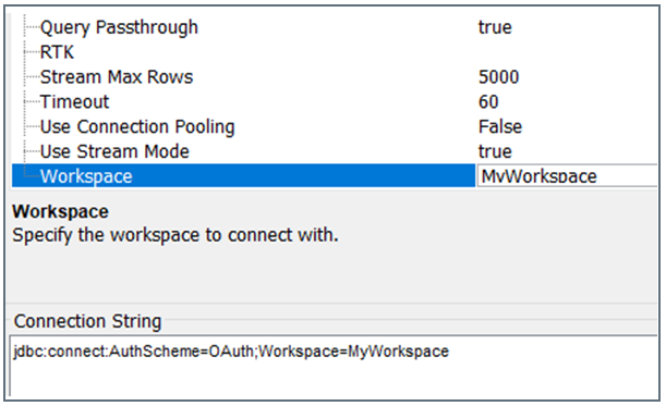 JDBC Specify Workspace