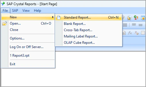 Crystal Reports New Report