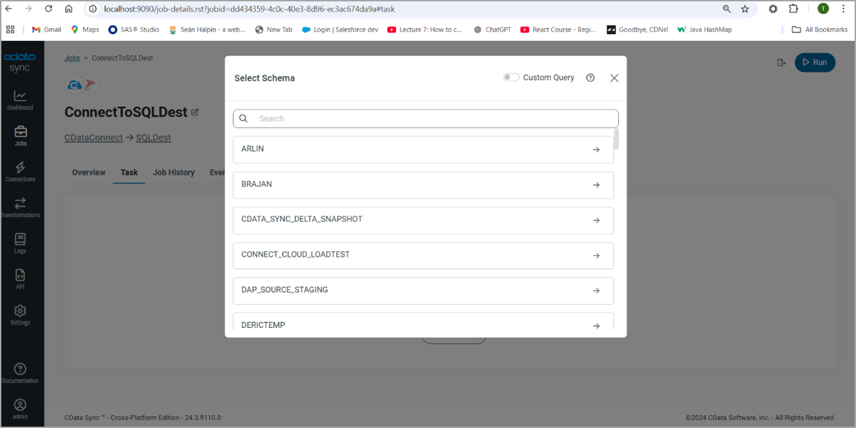 CData Sync select schema