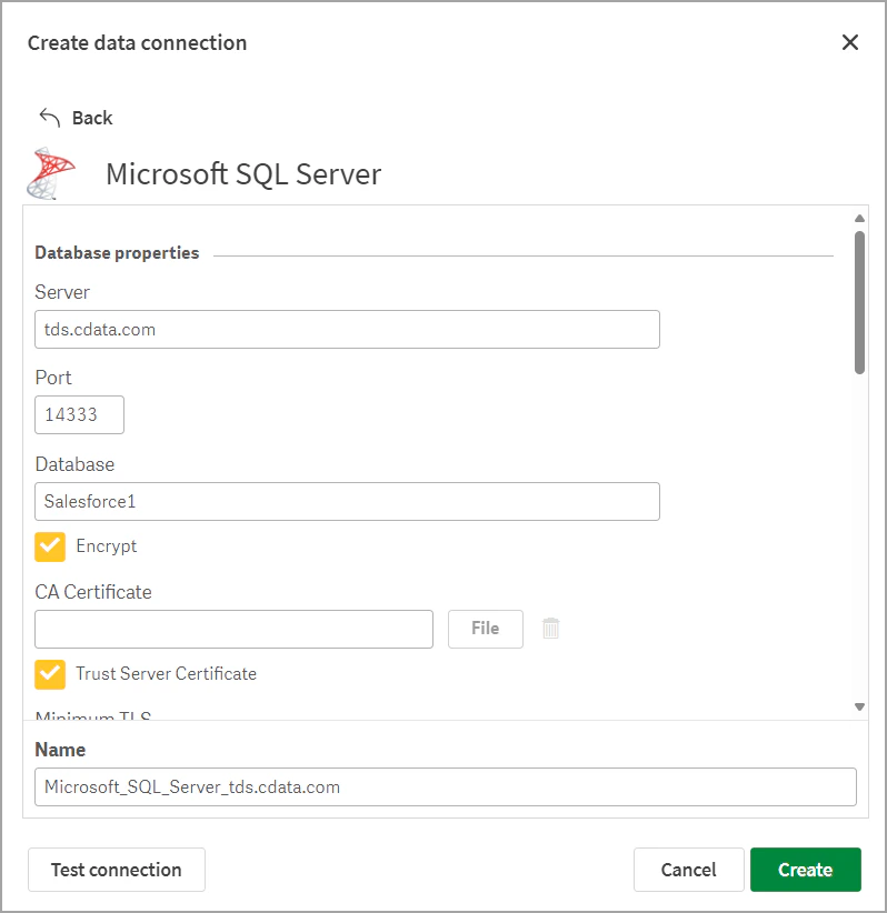 Qlik Create SQL Server Detail