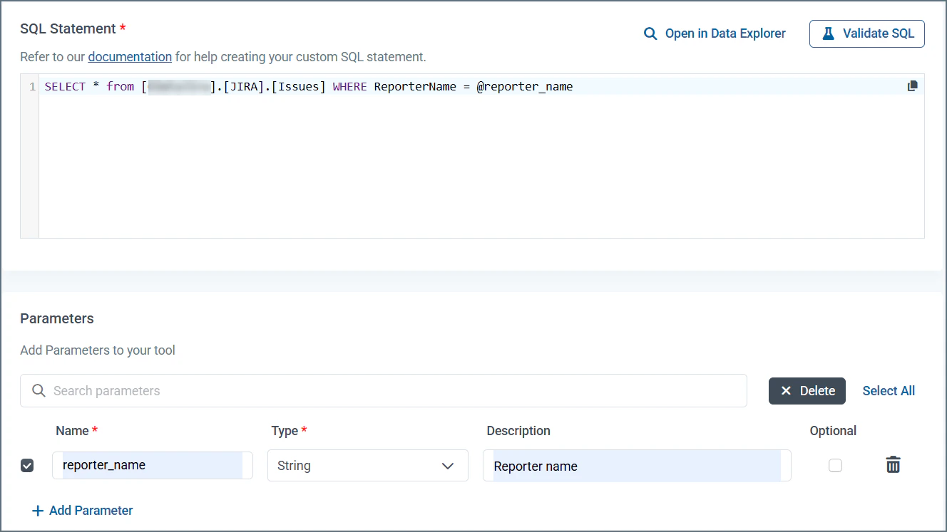Custom SQL tool