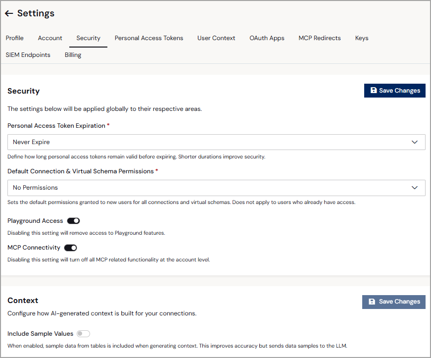 Settings security