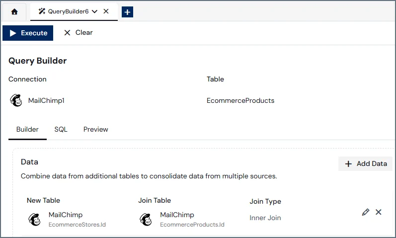 Query builder data section
