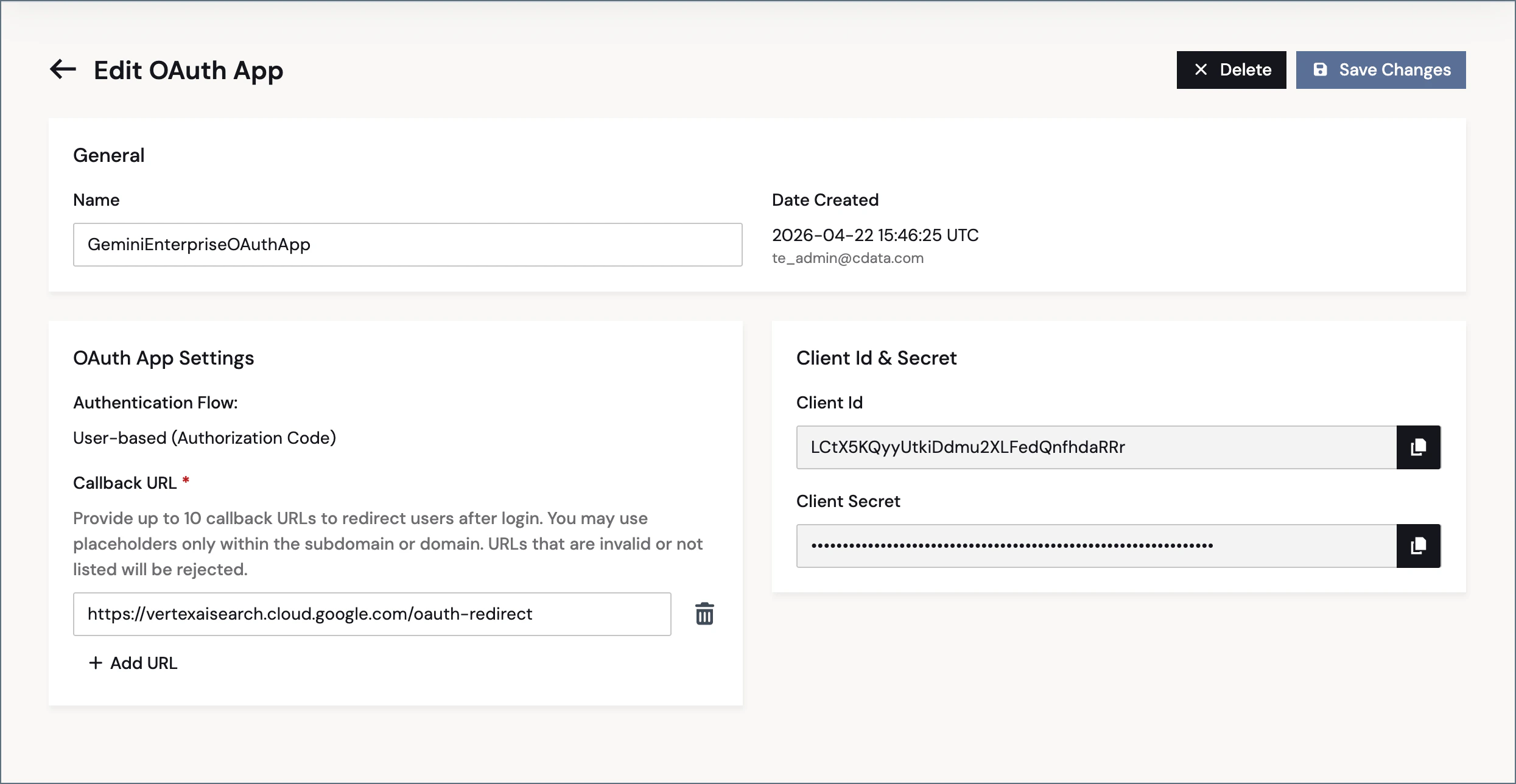 Client ID and Client Secret