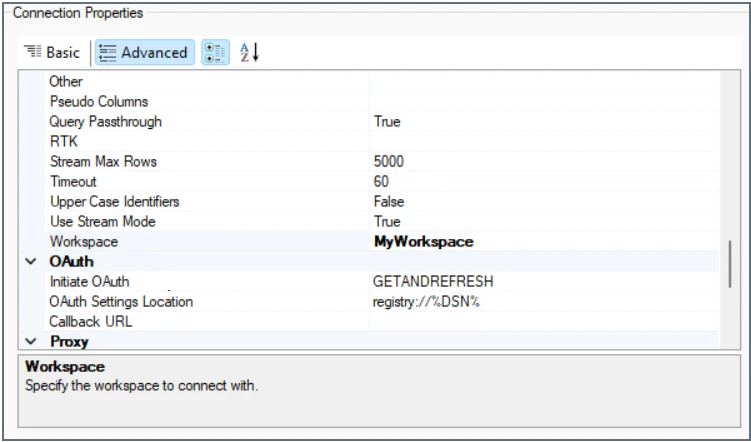 ODBC Specify Workspace