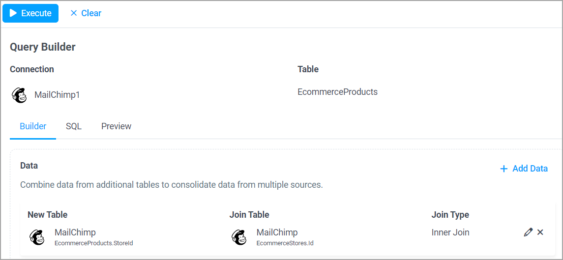 Query builder data section