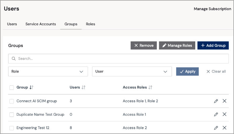 Groups tab of Users page