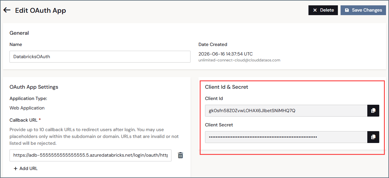 OAuth アプリの Client ID と Client Secret