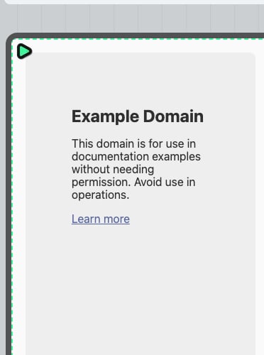 외부 웹페이지 iframe 미리보기 — example.com 페이지가 카드에 표시됨
