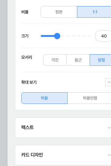 프로필 카드 — 확대 보기 설정 (기본값 허용)
