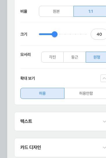 프로필 카드 — 확대 보기 설정 (기본값 허용)